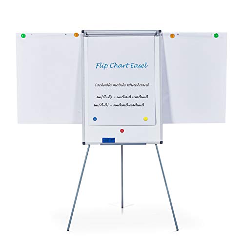 S SWANCROWN Flipchart Whiteboard Magnetisch mit Dreibein Ständer | Höhenverstellbar | Inklusive Papier Magnete Stift Schwamm, 90X60cm