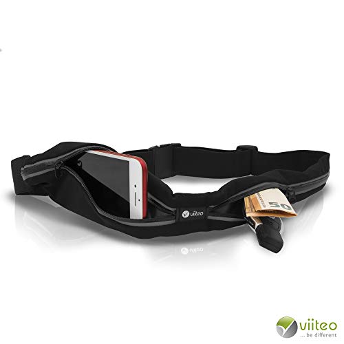 viiteo Laufgürtel schwarz elastische Lauftasche reflektierend Running Belt wasserfest schweißfest Lycrastoff Sportgürtel flipbelt Outdoor Aktivitäten ideale Bauchtasche Gürteltasche Hüfttasche Handy