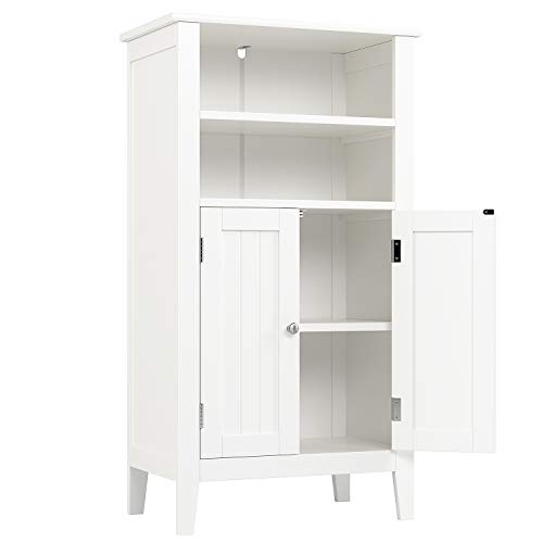 Homfa Badezimmerschrank mit 4 Ablagen Badschrank Aufbewahrungsschrank Mehrzweckschrank Badkommode Badezimmermöbel weiß aus Holz 50x30x92.5cm