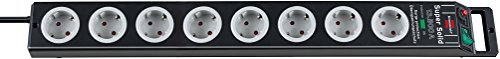 Brennenstuhl Super-Solid, Steckdosenleiste 8-fach mit Überspannungsschutz (2,5m Kabel und Schalter - aus bruchfestem Polycarbonat) Farbe: schwarz/grau
