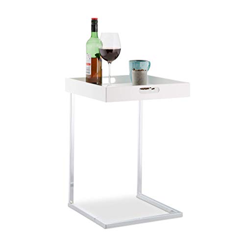 Relaxdays Tabletttisch, verchromtes Gestell, Beistelltisch, Serviertisch, abnehmbares Tablett, HBT 58x40x40 cm, weiß