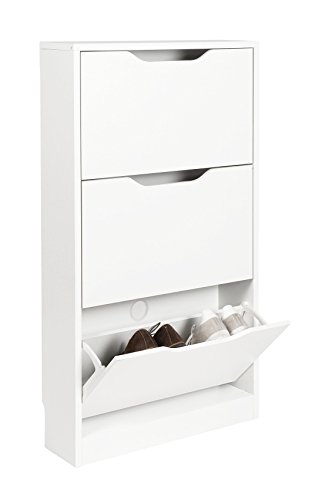 ts-ideen Schuhschrank Regal Schuhkipper Bad Flur Diele Standregal Weiss Weiß 3 Fächer extra Schmal 108,5 x 60 x 17 cm