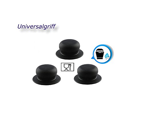 Kerafactum Griff Set Ersatzgriff für Topfdeckel 3 Stück Deckelgriff Ersatzteil - Farbe: mattschwarz und Ø von 7 cm
