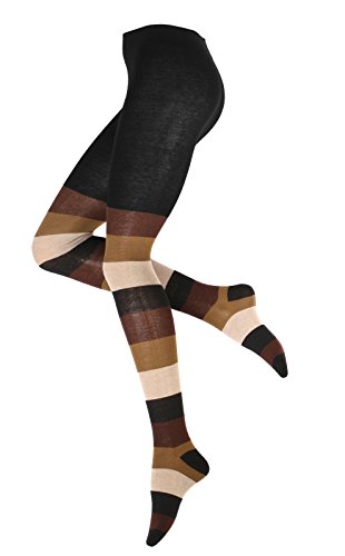 Warme und Modische Damen Baumwoll Strumpfhose mit Blockstreifen, Strickstrumpfhose gemustert