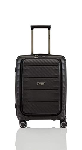 TITAN Super Leichter Hartschalenkoffer 'Highlight' in 4 Größen im Carbon Look, Handgepäck mit Vortasche Koffer, 55 cm, 42 Liter, Black