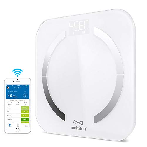 Smart Personenwaage, multifun Digital Körperwaage mit App, Bluetooth Waage Körperfettwaage Körperanalysegerät Gewichtswaage für Körperfett, BMI, BMR, Gewicht, Muskelmasse, Wasser usw.