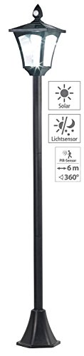 Royal Gardineer Gartenbeleuchtung: Solar-LED-Gartenlaterne, PIR-Sensor, Dämmerungssensor, 100 lm, 160 cm (Lampen mit Bewegungsmelder)