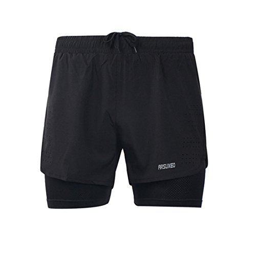 X-Labor Herren 2 in 1 Sport Shorts Kurz Laufhose Mesh Innen Fitness Gym Yoga Laufshorts Trainingsshorts Sporthose schwarz L