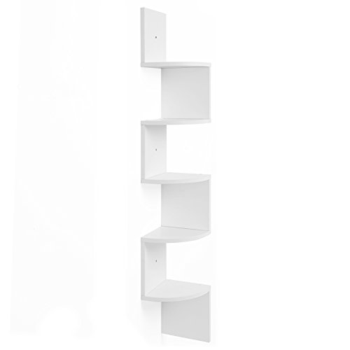 VASAGLE Eckregal, 5 Ebenen Hängeregal, Wandregal mit Zickzack-Design, Bücherregal, Weiß 20 x 20x 127,5cm LBC20WT