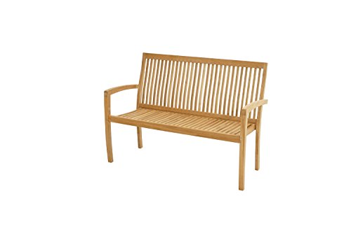 Ploß Stapelbank Memphis 130 cm - Holz-Gartenbank stapelbar in Braun - Landhausbank für 2 Personen - Teakholz-Bank mit Armlehne - Sitzbank mit FSC-Zertifikat - Balkonbank