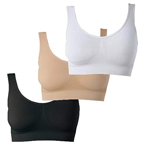 UnsichtBra Damen BH 3er Set Wohlfühl Bustier Tops | Bügelloser Soft Bra | Schlaf Still Bralette schwarz, weiß, beige (wellbra_swh) (XXXL)