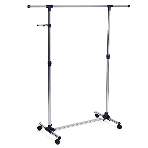 Songmics Stabil Kleiderständer Kleiderstange Garderobenständer mit Rollen Ausziehbar 97-165 cm, Edelstahl plattierte Rohre