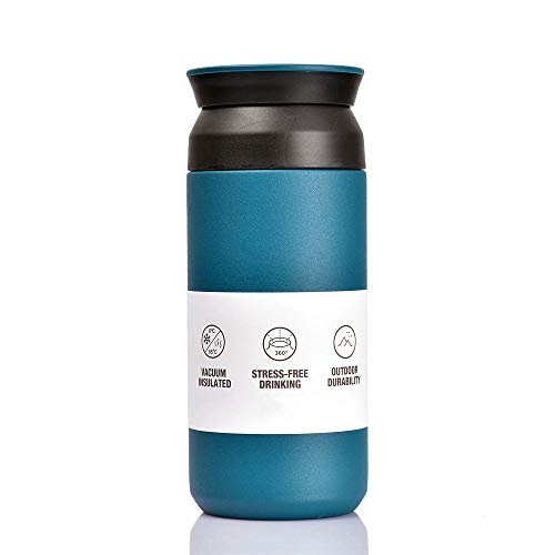 BOHORIA Premium Edelstahl Kaffee-to-Go-Becher - Isolierbecher - Thermo-Becher - Doppelwandig & Vakuumisoliert - 350 ml - Reise-Becher Kaffee und Tee zum Mitnehmen - Autobecher Travel Mug (Teal)