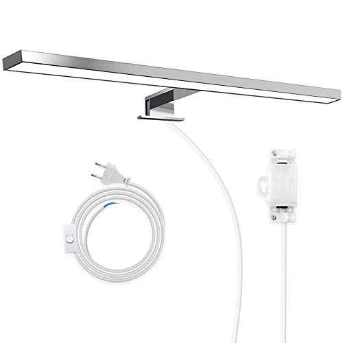 LED Spiegelleuchte mit Schalter, Hommie LED Badleuchte, 600 mm Schminklicht, Schrank-Beleuchtung, Klemmleuchte, Schrankleuchte, Aufbauleuchte, Neutralweiß, 5W, 4000K, IP44 [Energieklasse A+]