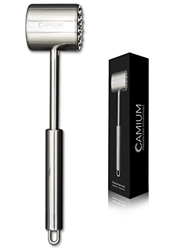 CAMIUM Fleischklopfer doppelseitig - inklusive online Kochbuch - Fleischhammer aus Edelstahl - Premium Qualität - spülmaschinengeeignet