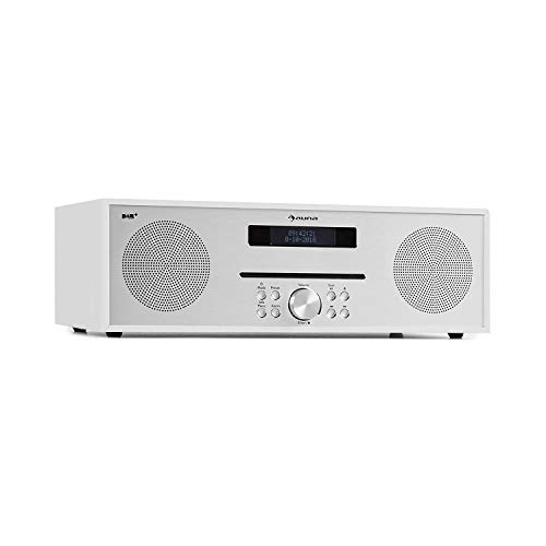 auna Silver Star CD-FM CD-Player mit DAB+- und UKW-Radio • Slot-In CD-Player • CD-Radio • Bluetooth • 2 x 20 Watt max. • USB • AUX-IN • Kopfhörerausgang • Aluminium • inkl. Fernbedienung • weiß