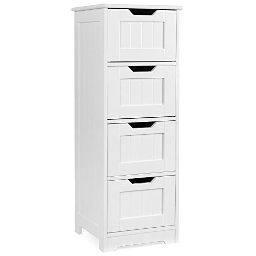 HOMFA Landhaus Kommode Sideboard Schubladenkommode Highboard Schrank Medizinschrank Beistellschrank Schubladenschrank Anrichte Mehrzweckschrank mit 4 Schubladen 30x30x82cm (Weiß mit 4 Schubladen)