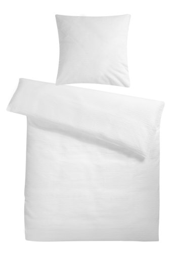 Carpe Sonno leichte super weiche Seersucker Bettwäsche Weiß Uni 135 x 200 cm - Kühle Sommer-Bettbezüge ohne Muster aus 100% gekämmter Baumwolle - Modern einfarbig bügelfrei Bettwaren-Garnitur