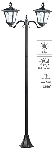Royal Gardineer Aussenlampen: Solar-LED-Gartenlaterne, 2 flammig, PIR- & Dämmerungssensor, 200 Lumen (Solarleuchte mit Bewegungsmelder)