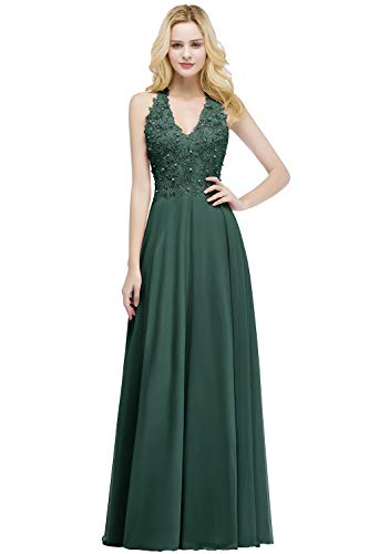 MisShow Ballkleid Abendkleid Lang Ärmellos Perlenstickerei Applique Chiffon Abschlusskleid