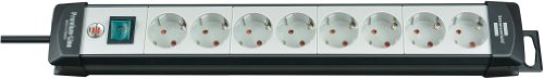 Brennenstuhl Premium-Line, Steckdosenleiste 8-fach (Steckerleiste mit Schalter und 5m Kabel - 45° Anordnung der Steckdosen) Farbe: lichtgrau / schwarz