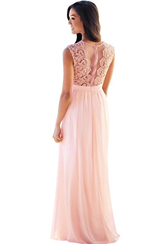 Babyonline Damen Spitzenkleider Lang Ärmellos Tüll Abendkleider Lang Ballkleider Cocktailkleider Lang Sommerkleider, Rosa, Gr. 34