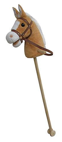 Sweety Toys 5109 Steckenpferd Goldy 'My Donner', super-süss, Sweety-Toys,Farbe Goldbeige -sehr edel- mit weißer Mähne  mit Funktion Gewieher und Galoppgeräusch ,Größe ca.100 cm Top Qualität mit Haltegriffen und Laufrollen aus Holz