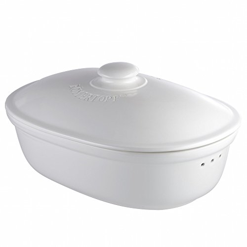 Römertopf Brottopf Keramik Brotkorb oval weiß 40 x 28 x 20 cm