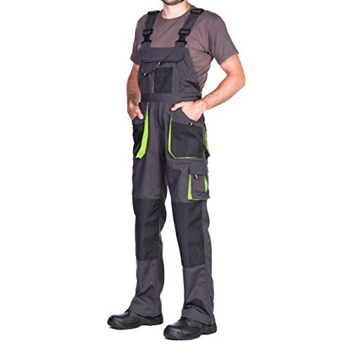 Mazalat Arbeitshosen männer, Arbeitslatzhose Herren mit Kniepolstertaschen, Größen S-XXXL, Latzhose Herren, Schwarz Arbeitshose Latzhose arbeits Latzhose Qualitat (M, Schwarz/Grün)