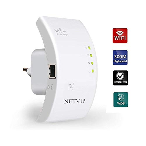 NETVIP WLAN-Repeater Wireless Netz Signal WLAN Verstärker 300Mbit/s (LAN Port, WPS Taste, EU Stecker) WiFi Range Extender Mini WLAN Verstaerker Receiver Kompatibel mit Allen WLAN Geräte -Weiß