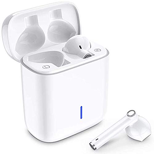 Luvfun Bluetooth Kopfhörer, Ear Kabellos Kopfhörer Touch Control Bluetooth 5.0 Headset Noise Cancelling Ohrhörer mit Mikrofon und Tragbare Ladehülle - Weiß