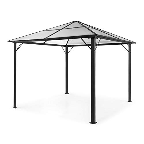 blumfeldt Pantheon Solid Sky Pavillon - Gazebo, Pergola, Aluminiumkantrohr, überdachte Fläche: 3x3 m, 7,6x7,6 cm, Eckpfosten mit 1,2 mm Materialdicke, rostfrei, ohne Seitenwände, schwarz