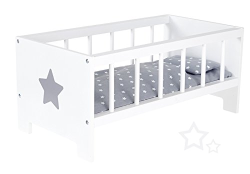 Puppenbett Sternchen aus Holz Bett Stern Holzbett Gitterbettchen (Weiß-Grau)