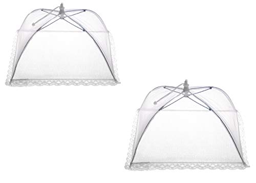 Vanorell Fliegenhaube XXL 2er Set Abdeckhaube für Essen, Faltbare Kuchenabdeckung Fliegenschirm Lebensmittel Abdeckung, Perfekter Fliegen-Schutz für Essen, Obst, Picknick, BBQ, 44x44x30 cm, Weiß
