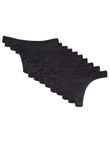 Iris & Lilly Damen Tanga aus Baumwolle, 10er Pack, Schwarz (Black), Large