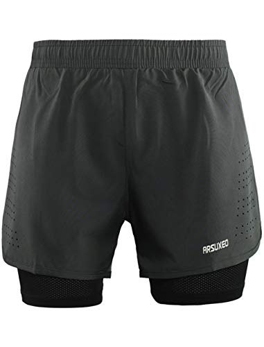 Lakaka-EU Herren 2 in 1 Shorts Laufshorts Kurze Tights Trainingsshorts Innerer Kompressionsshorts Running Hosen Trainingshose