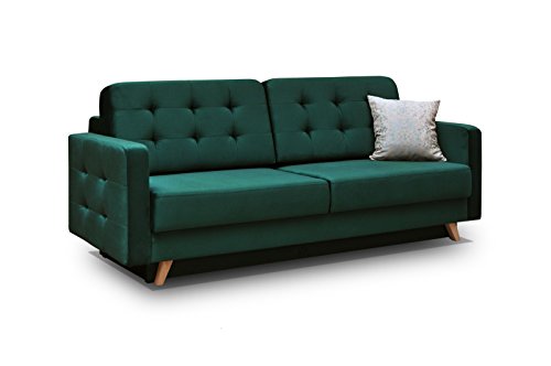 Schlafsofa Kippsofa Sofa mit Schlaffunktion Klappsofa Bettfunktion mit Bettkasten Couchgarnitur Couch Sofagarnitur - CARLA (Dunkelgrün)