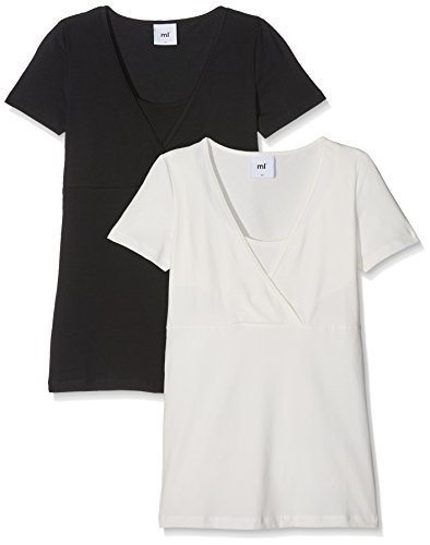 MAMALICIOUS Damen Umstands-T-Shirt Mllea Organic Tess S/S Top NF 2PACK Noos, 2er Pack, Schwarz (Black Pack:Snow White), 38 (Herstellergröße: M)