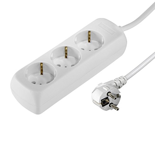 Hama Steckdosenleiste 3-fach (1,4m Kabellänge, 45 Grad gedreht, Bis 3.500 Watt, GS geprüft, Mehrfachsteckdose) weiß