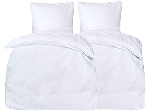 PremiumShop321 4-teilig Seersucker Hotel Bettwäsche mit Hotelverschluss 95° koch- und chlorecht (weiß, 135x200/80x80)