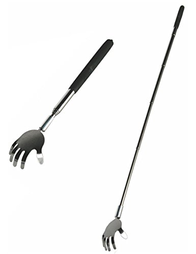 Ausziehbarer Metallrückenkratzer mit gummiertem Griff, Hand, circa 70 cm