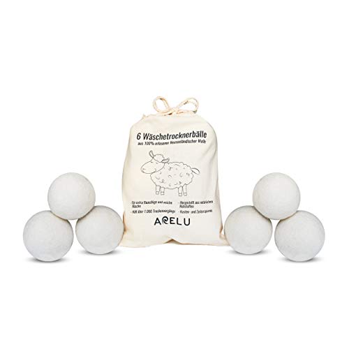Trocknerbälle Wäschetrockner Trockner, 6 XXL Bälle 100% erlesene neuseeländische Schafwolle, natürlicher Weichspüler, perfekt für Daunenwäsche Fleece, Trocknerkugeln, pflegend, umweltschonend