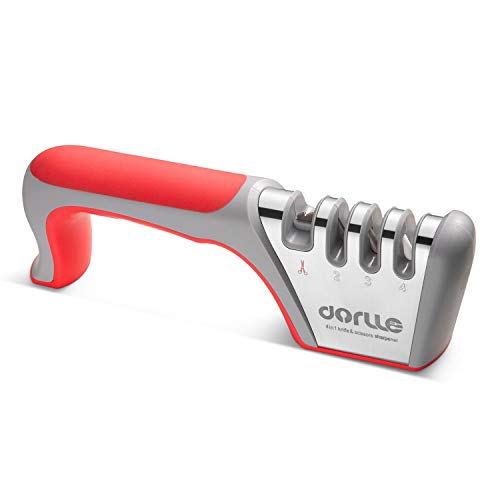 Dorlle Messerschärfer Profi，Messerschaerfer Messerschleifer 4 - Stufen Aktualisierte Version Scherenschärfer Für Scher,Wolfram-Carbid-Stahl,Keramikstein Hilft Reparatur(Rot)