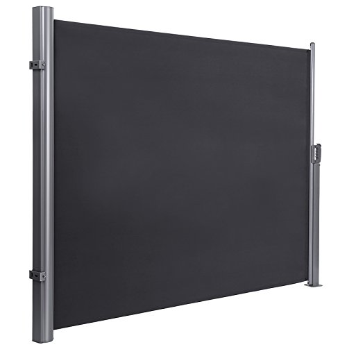 SONGMICS 160 x 300 cm (H x L), Seitenmarkise für Balkon und Terrasse, TÜV SÜD GS zertifiziert, mit Bodenmontage, Sichtschutz, Sonnenschutz, Seitenrollo, rauchgrau, GSA160G