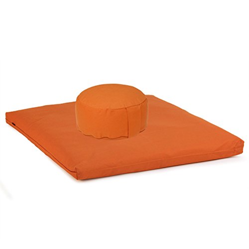 Medi-Set Basic I: Meditationskissen RONDO BASIC (Kapok) und Meditationsmatte ZABUTON BASIC 80 x 80cm, Meditationsset, Meditationsunterlage, Meditationszubehör, orange