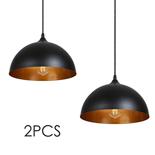 Tomshine Pendelleuchte, 2x Retro Hängelleuchte Hängelampe aus Metall, Industrielle Vintage LED Pendellampe, Ø 30cm, schwarz