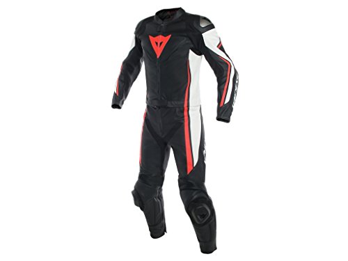 Dainese Lederkombi Assen 2 Pcs, schwarz/weiß/fluo-rot, Größe 52