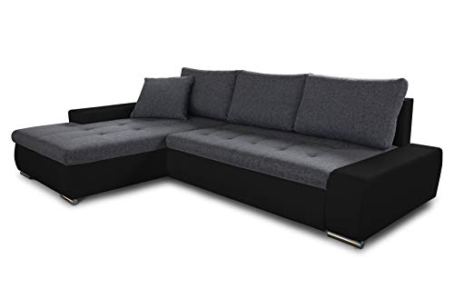 Ecksofa mit Schlaffunktion Aspen - Couch mit Bettkasten, Big Sofa, Sofagarnitur, Couchgarniitur, Polsterecke, Bett (Schwarz + Graphit (Madryt 1100 + Inari 94), Ecksofa Links)