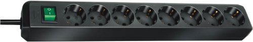 Brennenstuhl Eco-Line, Steckdosenleiste 8-fach, (mit Schalter und 3m Kabel - besonders stromsparend) Farbe: schwarz