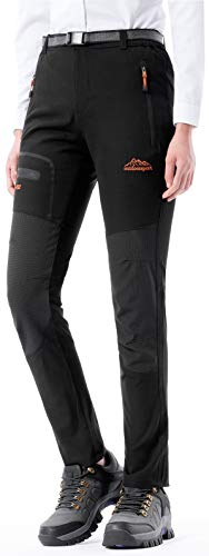 DENGBOSN Damen Wanderhose Schnell Trockend Atmungsaktiv Trekkinghose Outdoor Camping Funktionshose Mit Gürtel,KZ1812-Black-S